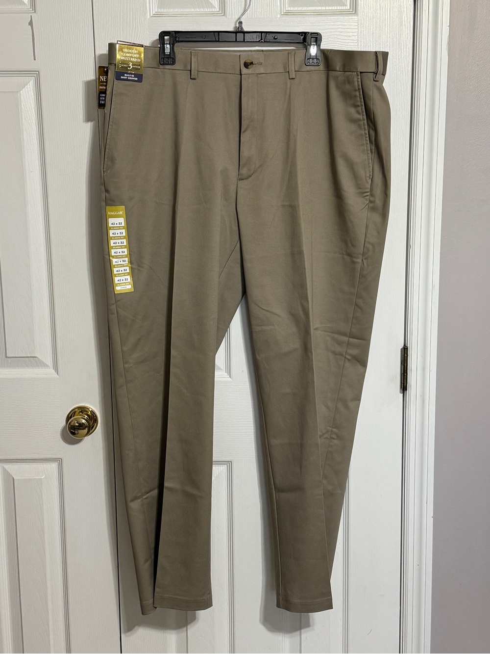 Haggar Men's Flat-Front Chinos in Khaki Tan